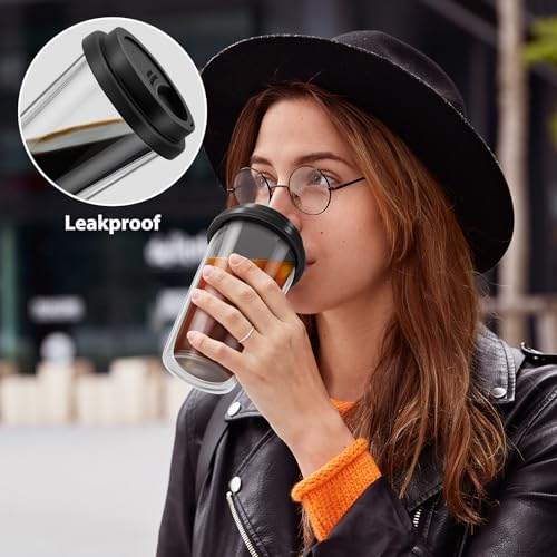 Double Walled Glass Mugs with Silicone Lids