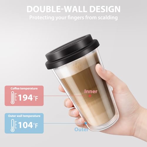 Double Walled Glass Mugs with Silicone Lids