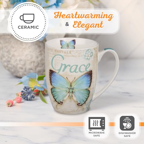 Botanic Blue Butterfly Inspirational Coffee Mug, 12 oz