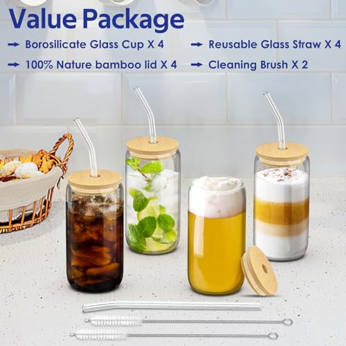 4-Piece Glass Tumbler Set with Lids and Straws
