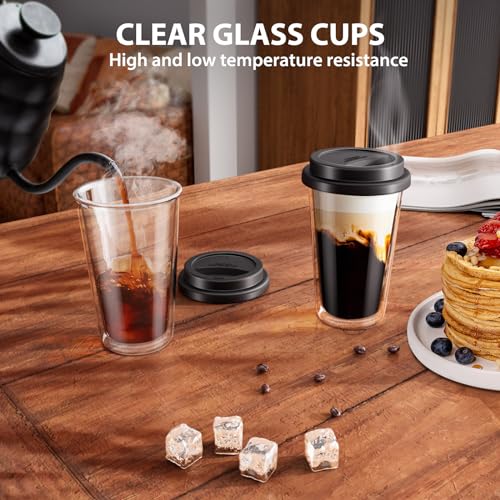 Double Walled Glass Mugs with Silicone Lids