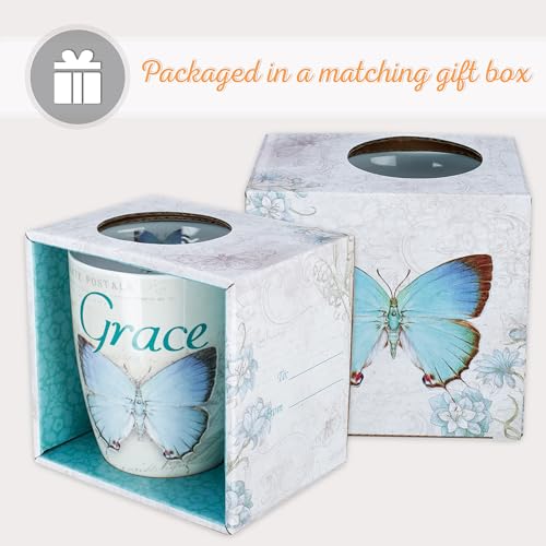 Botanic Blue Butterfly Inspirational Coffee Mug, 12 oz