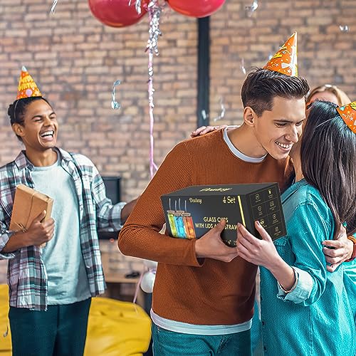 4-Piece Glass Tumbler Set with Lids and Straws