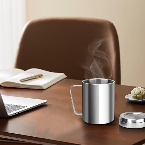 Stainless Steel Double Coffee Mug with Lid