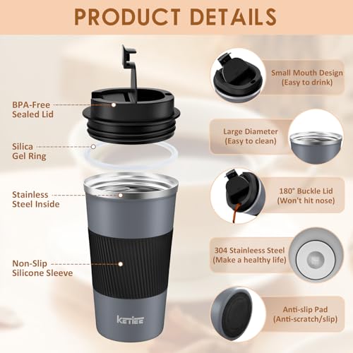 KETIEE 12oz Insulated Travel Coffee Mug