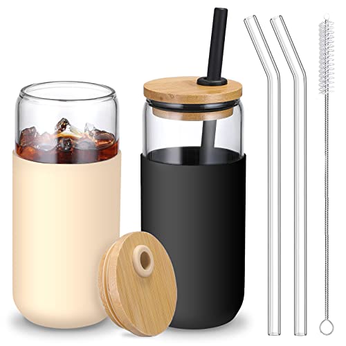 Bamboo Lid Glass Jars with Straws - Set