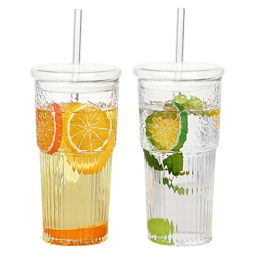 Clear Glass Cup Set with Lid and Straw