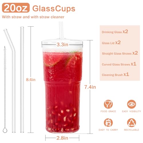 Clear Glass Cup Set with Lid and Straw