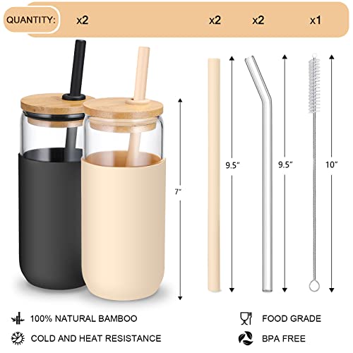 Bamboo Lid Glass Jars with Straws - Set