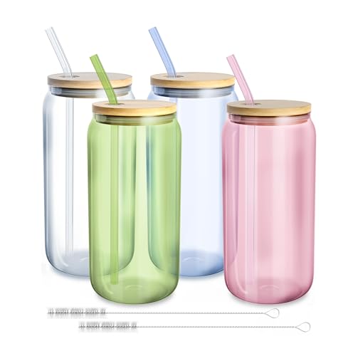 Multicolor Glass Tumbler Set with Lids & Straws