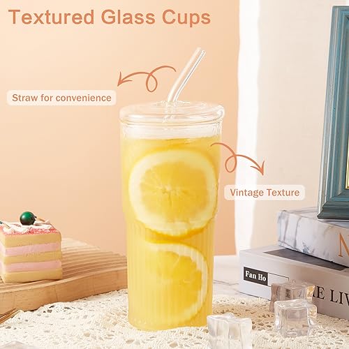 Clear Glass Cup Set with Lid and Straw