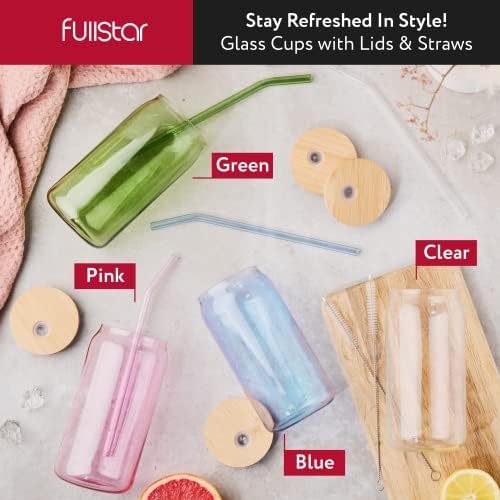 Multicolor Glass Tumbler Set with Lids & Straws