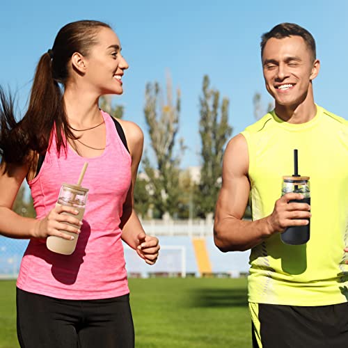 Bamboo Lid Glass Jars with Straws - Set