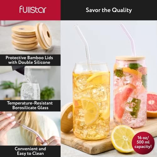 Multicolor Glass Tumbler Set with Lids & Straws