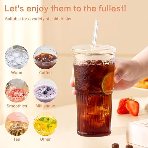 Clear Glass Cup Set with Lid and Straw