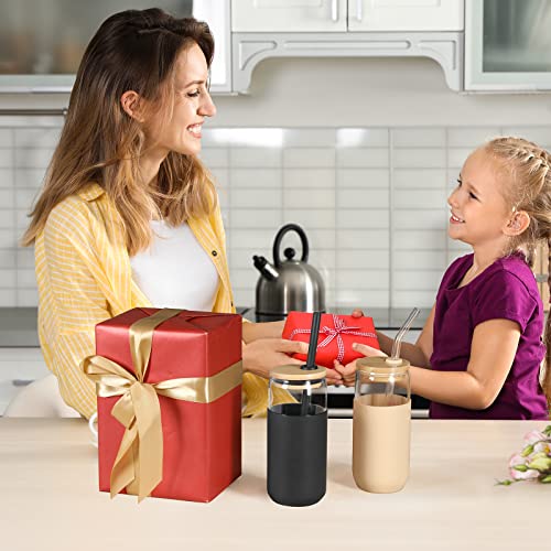 Bamboo Lid Glass Jars with Straws - Set