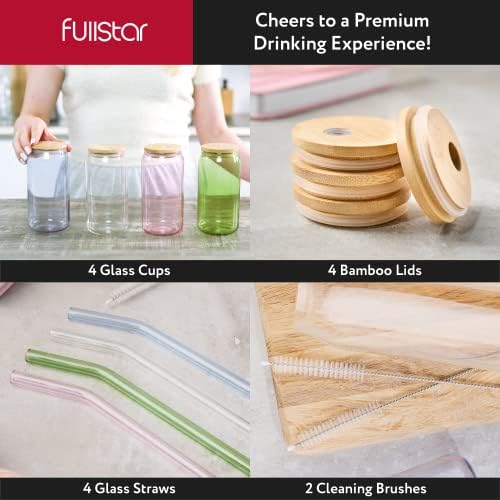 Multicolor Glass Tumbler Set with Lids & Straws