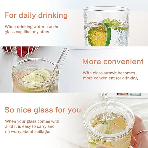 Clear Glass Cup Set with Lid and Straw