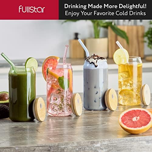 Multicolor Glass Tumbler Set with Lids & Straws