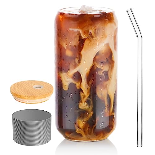 Can Shaped 16oz Drinking Glass with Lid & Straw