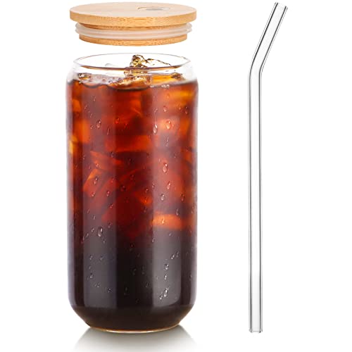 16oz Glass Cup with Bamboo Lid and Straw