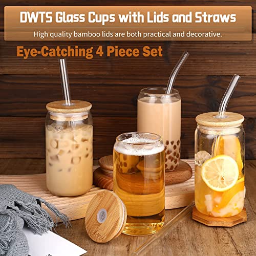 Glass Coffee Cups with Lids and Straws Set