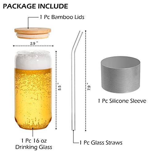Can Shaped 16oz Drinking Glass with Lid & Straw