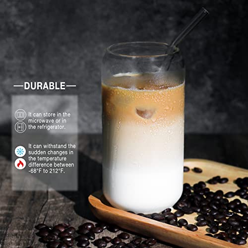 16oz Glass Cup with Bamboo Lid and Straw