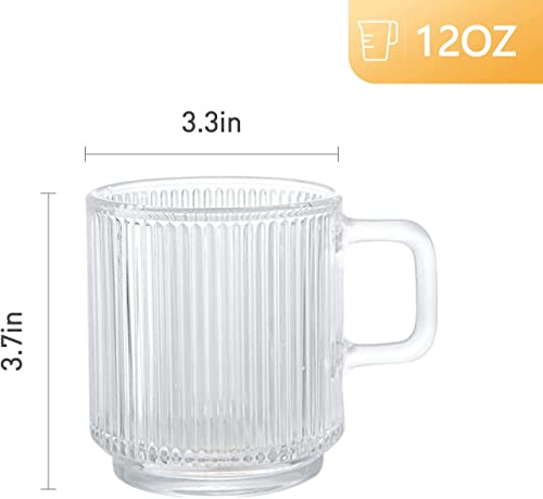 Premium 12 OZ Glass Mugs - 6 Pack Set