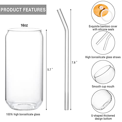 16oz Glass Cup with Bamboo Lid and Straw