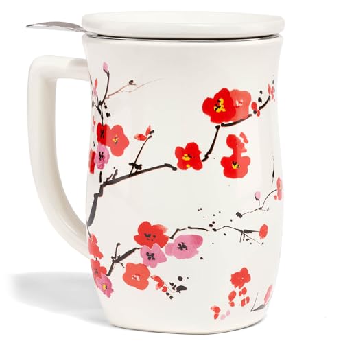 Sakura Ceramic Tea Mug with Infuser 14 oz
