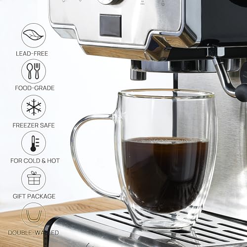 Double Wall Glass Coffee Mugs - Set of 2