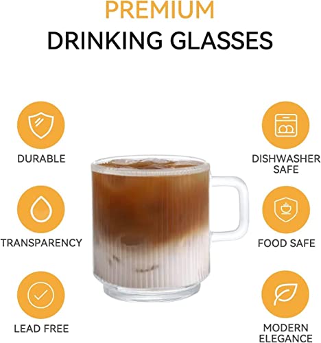 Premium 12 OZ Glass Mugs - 6 Pack Set