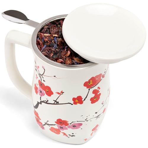 Sakura Ceramic Tea Mug with Infuser 14 oz