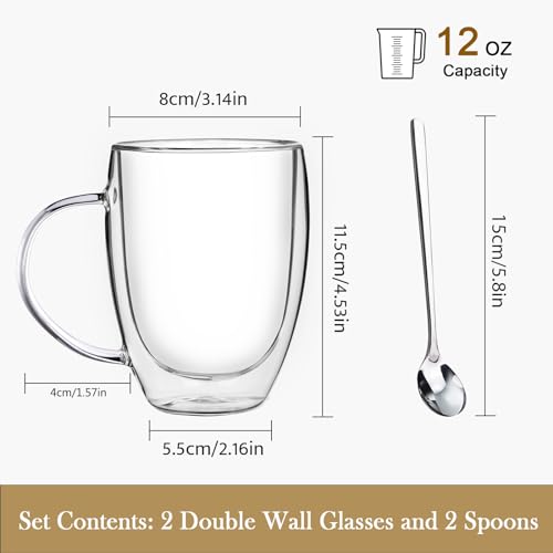Double Wall Glass Coffee Mugs - Set of 2