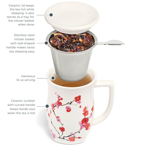 Sakura Ceramic Tea Mug with Infuser 14 oz