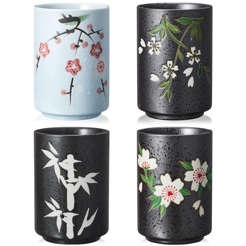 Sakura Handleless Ceramic Japanese Tea Cups Set