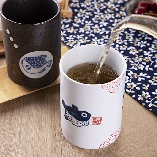 Puffer Pattern Handle-less Ceramic Tea Cups Set