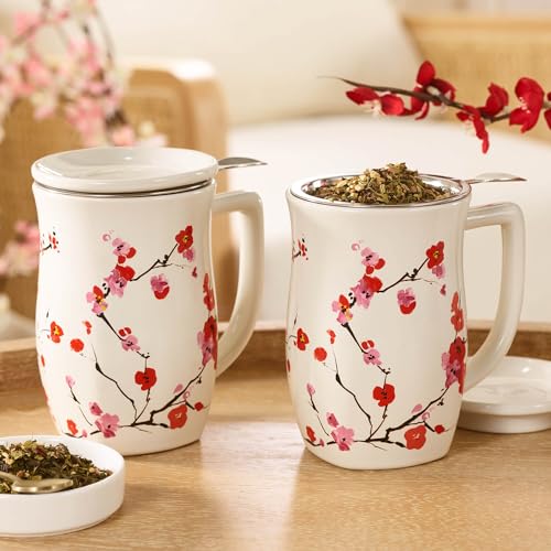 Sakura Ceramic Tea Mug with Infuser 14 oz