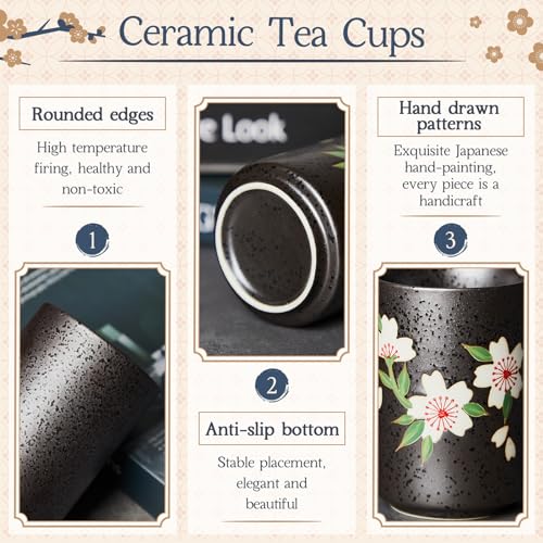 Sakura Handleless Ceramic Japanese Tea Cups Set