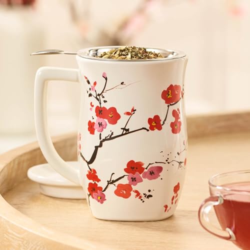 Sakura Ceramic Tea Mug with Infuser 14 oz