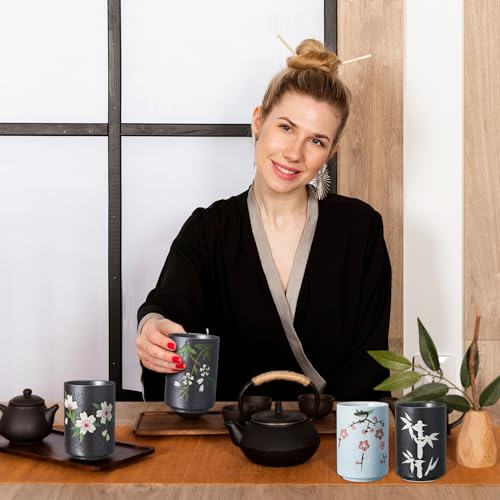 Sakura Handleless Ceramic Japanese Tea Cups Set