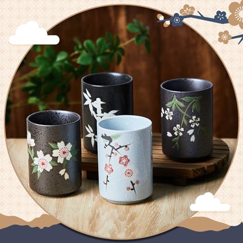 Sakura Handleless Ceramic Japanese Tea Cups Set