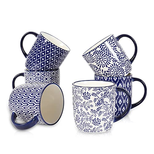 Vintage Blue Porcelain Coffee Mugs Set of 6