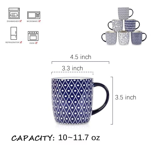 Vintage Blue Porcelain Coffee Mugs Set of 6