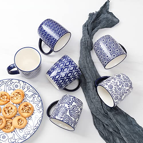 Vintage Blue Porcelain Coffee Mugs Set of 6