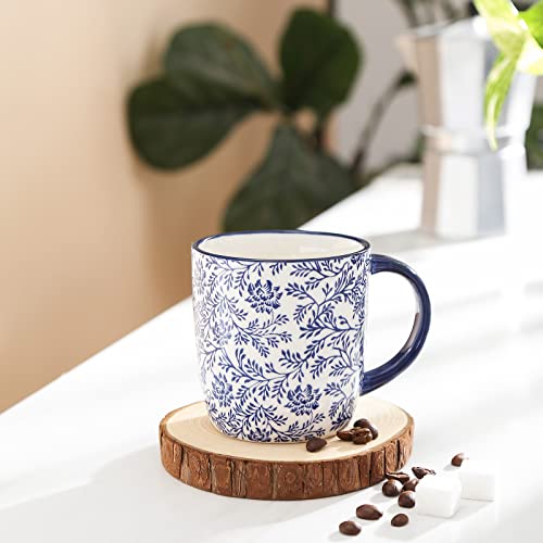 Vintage Blue Porcelain Coffee Mugs Set of 6