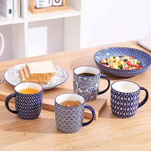 Vintage Blue Porcelain Coffee Mugs Set of 6