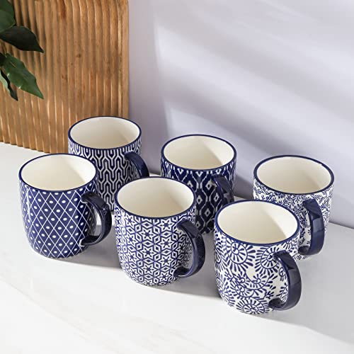 Vintage Blue Porcelain Coffee Mugs Set of 6