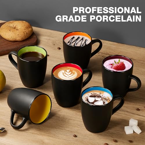 Matte Black Porcelain Coffee Mug Set – 6 Pack